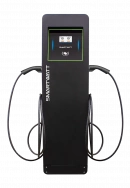 Автомобильная электрозарядная станция SMARTWATT EVC, 44 кВт, коммерческая OCPP 1.6J, переменный ток, 3 фазы 380 В, два поста по 22 кВт 32 А, кабели по 5 метров, коннекторы Type2, IP54, черная стойка