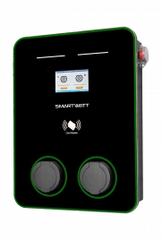 Автомобильная электрозарядная станция SMARTWATT EVC, 44 кВт, коммерческая OCPP 1.6J, переменный ток, 3 фазы 380 В, два поста по 22 кВт 32 А, розетки Type2, IP54