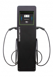 Автомобильная электрозарядная станция SMARTWATT EVC, 44 кВт, коммерческая OCPP 1.6J, переменный ток, 3 фазы 380 В, два поста по 22 кВт 32 А, кабели по 5 метров, коннекторы GBT и Type2, IP54, черная стойка