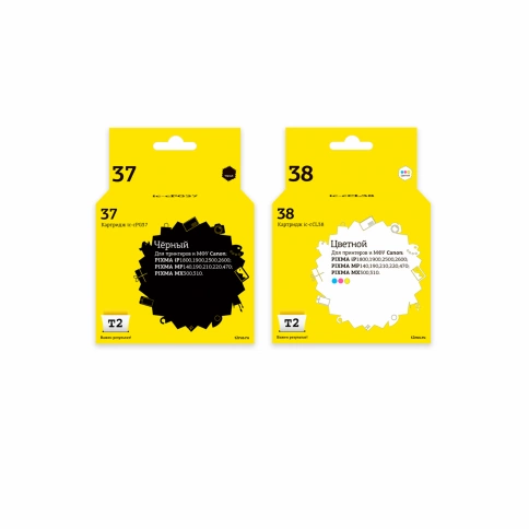 Комплект картриджей T2 IC-CPG-37+CL-38_MP (PG-37;CL-38) для Canon: PG-37/CL-38, черный + цветной фото 1