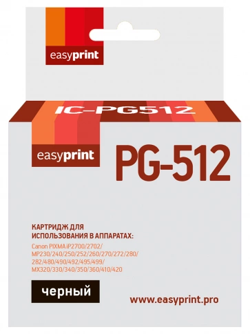 Картридж EasyPrint IC-PG512 (CPG512) для Canon PIXMA iP2700, MP230, 260, 280, 480, MX330, 360, 410, черный фото 2