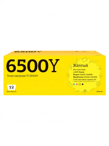 Тонер-картридж T2 TC-X6500Y (106R01603) для Xerox Phaser 6500N, 6500DN, WorkCentre 6505N, 6505DN (2000 стр.) желтый, с чипом фото 1