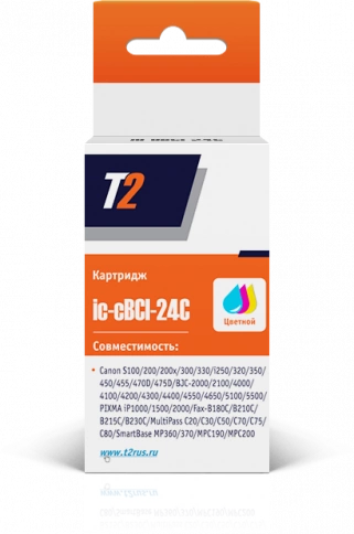 Картридж T2 IC-CBCI-24C (BCI-24C) для Canon S100, 300, i250, BJC-2100, 4200, 5500, PIXMA iP1500, 2000, цветной фото 1