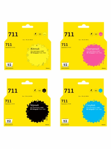 Комплект картриджей T2 IC-H711_MP (CZ130A) для HP Designjet T120/520: черный, голубой, пурпурный, желтый фото 1