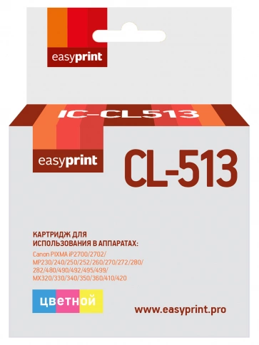Картридж EasyPrint IC-CL513 (CCL513) для Canon PIXMA iP2700, MP230, 260, 280, 480, MX330, 360, 410, цветной фото 2