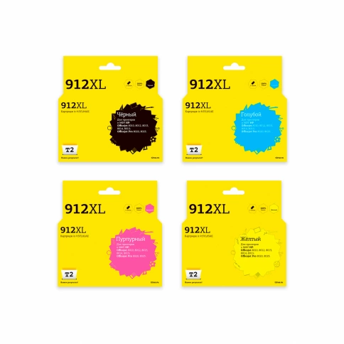 Комплект картриджей T2 IC-H912XL_MP (912XL ) для HP 912XL: черный, голубой, пурпурный, желтый фото 1