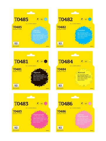 Комплект картриджей T2 IC-ET0487 (T0481) для Epson T0487: черный, голубой, пурпурный, желтый, светло-голубой, светло-пурпурный фото 1